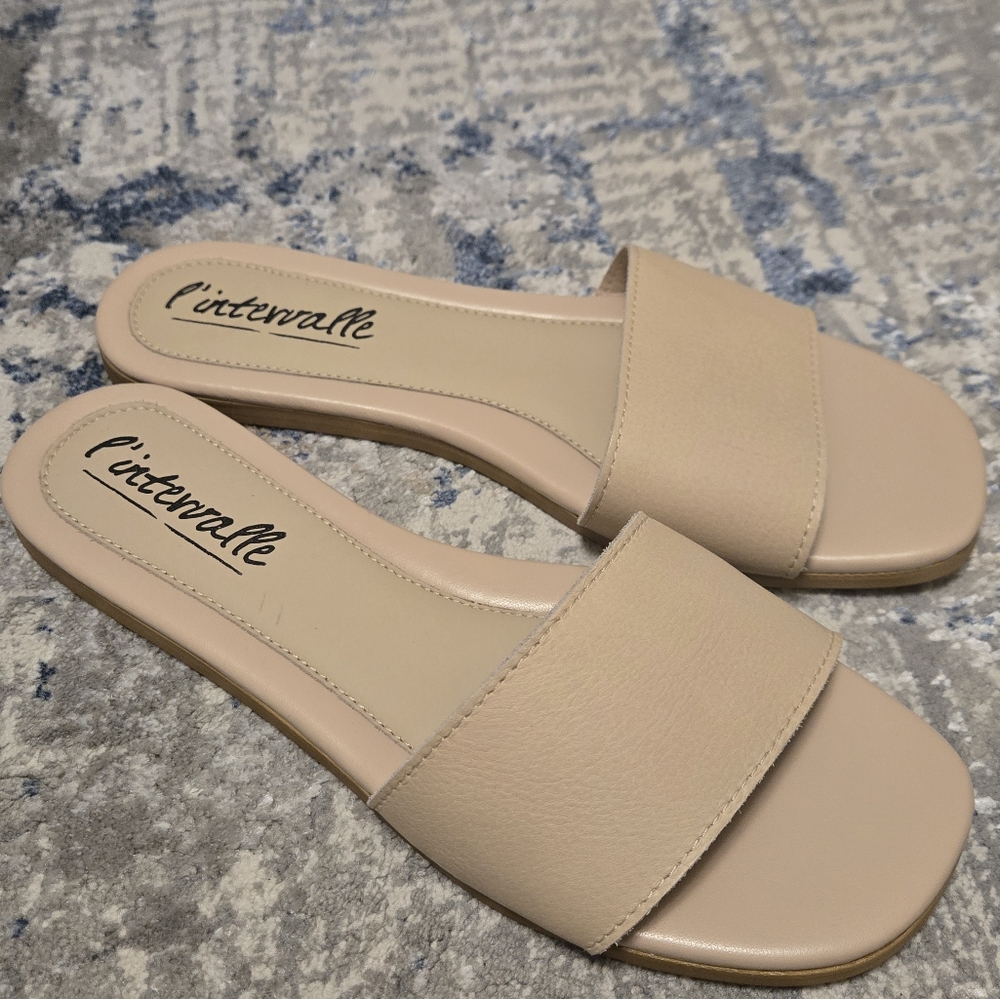 NWOT - L'INTERVALLE Cream/Rose Sandals Minimalist Slide